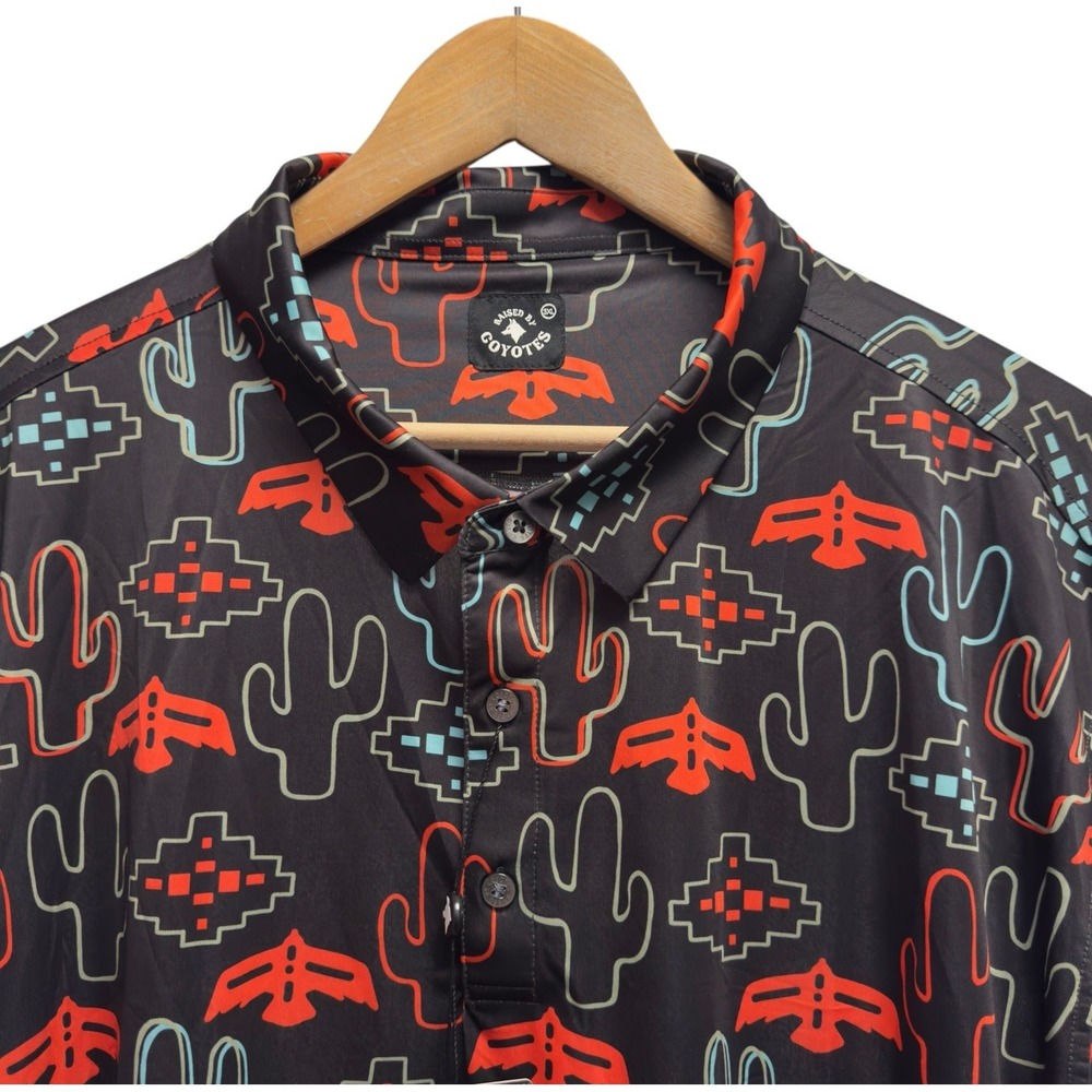 Raised By Coyotes NEW Mens 3XL Desert Cactus Nights Performance UPF 50 Golf Polo